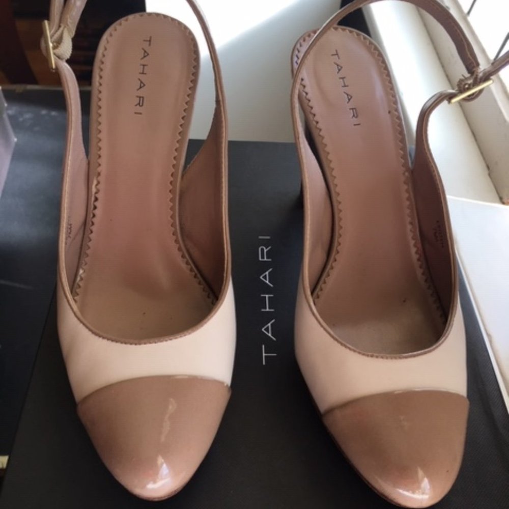 Tahari Kristen Ivory/Toast slingback heels